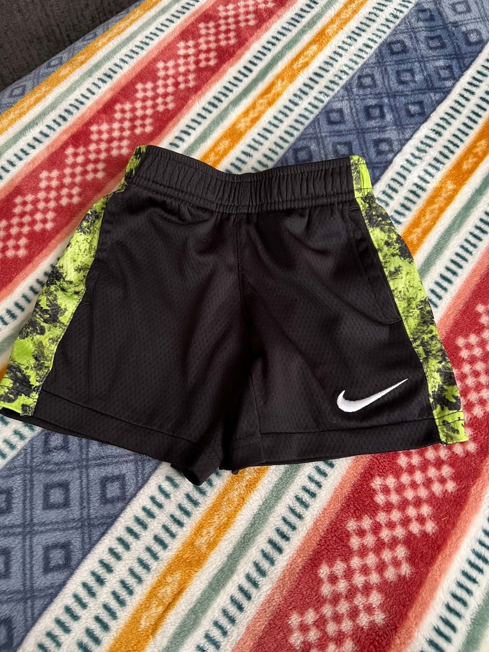 Nike Black Shorts with Neon Green Camo Panels